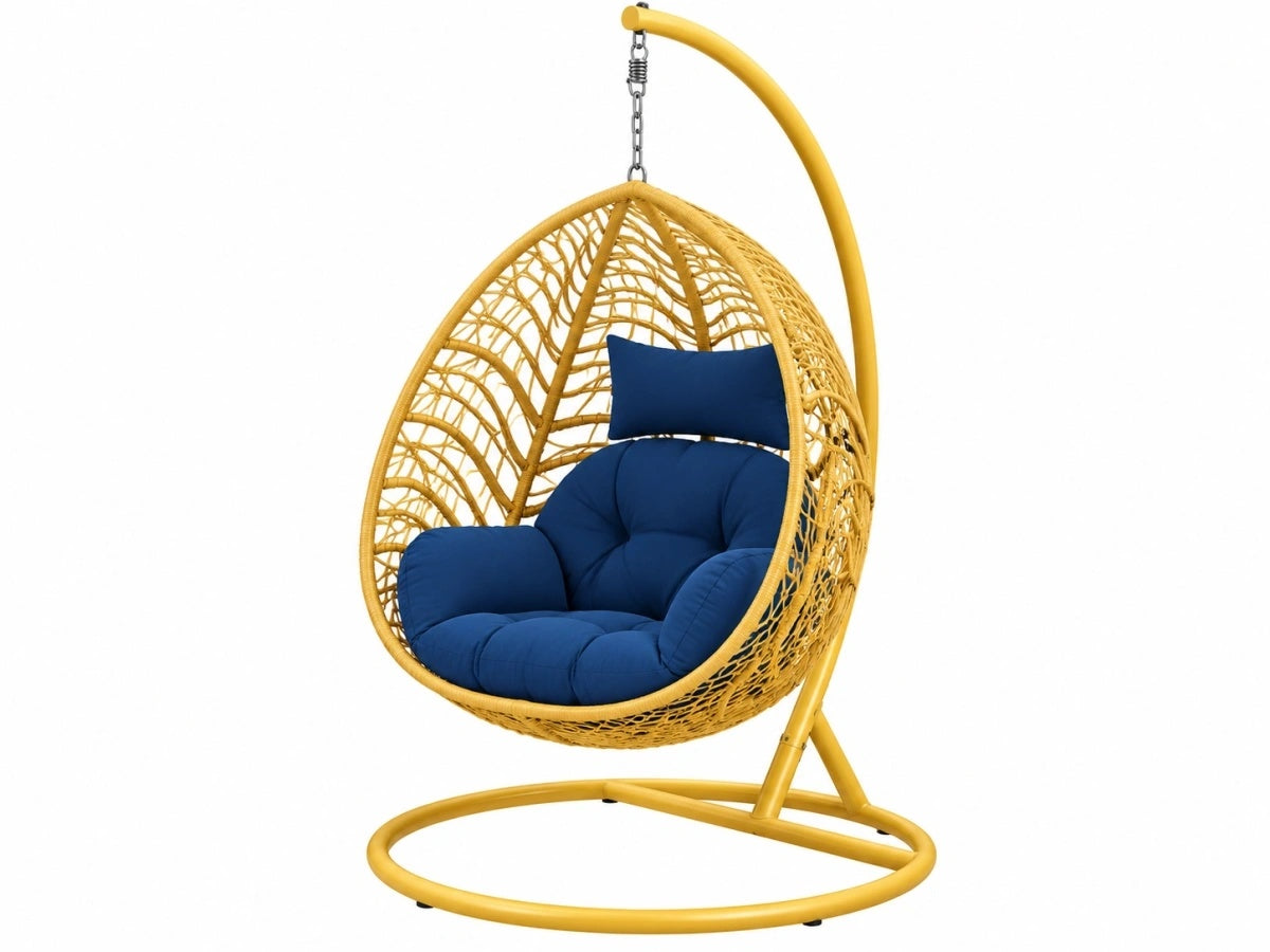 Poltrona Sospesa con Cuscino Imbottito - Rattan Giallo Blu da Esterno