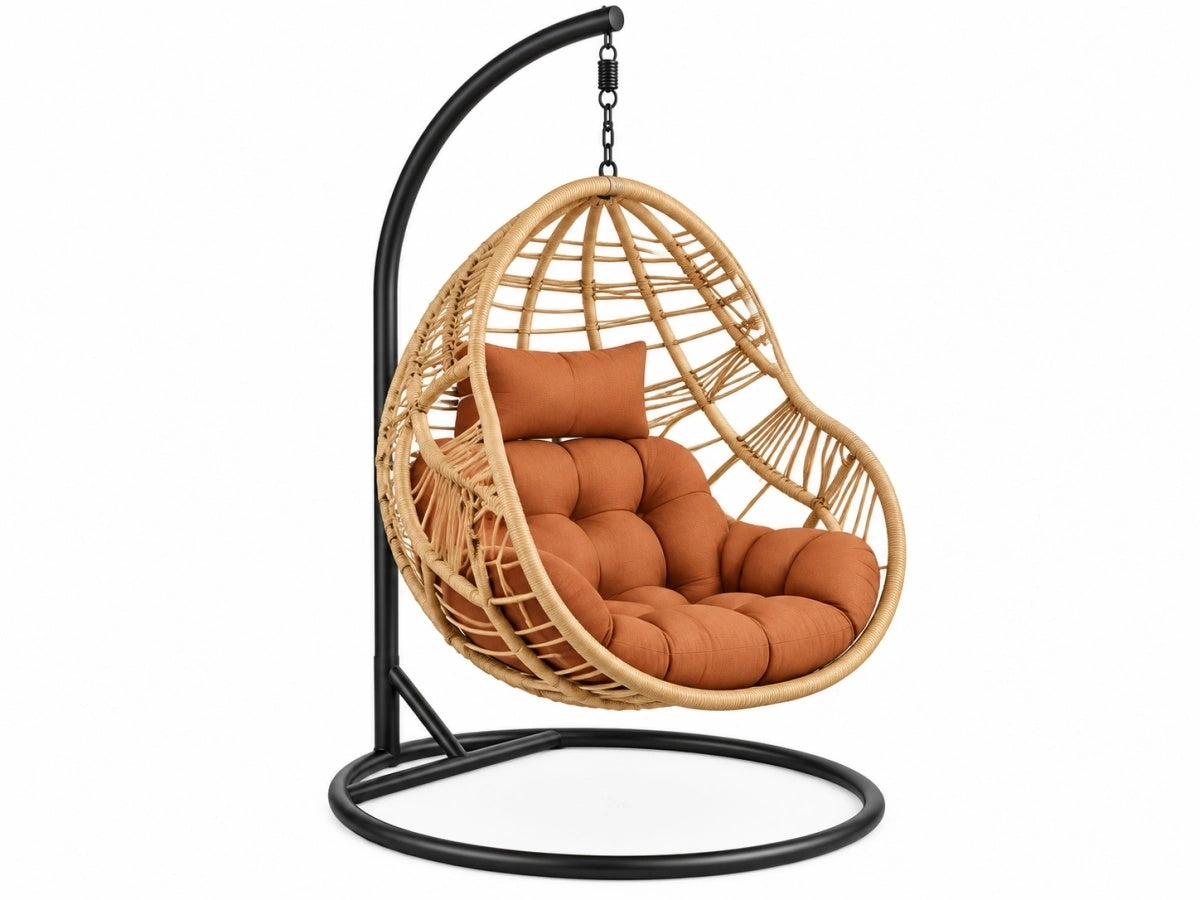 Sedia Sospesa Rotonda - Rattan - Arancione - Comoda
