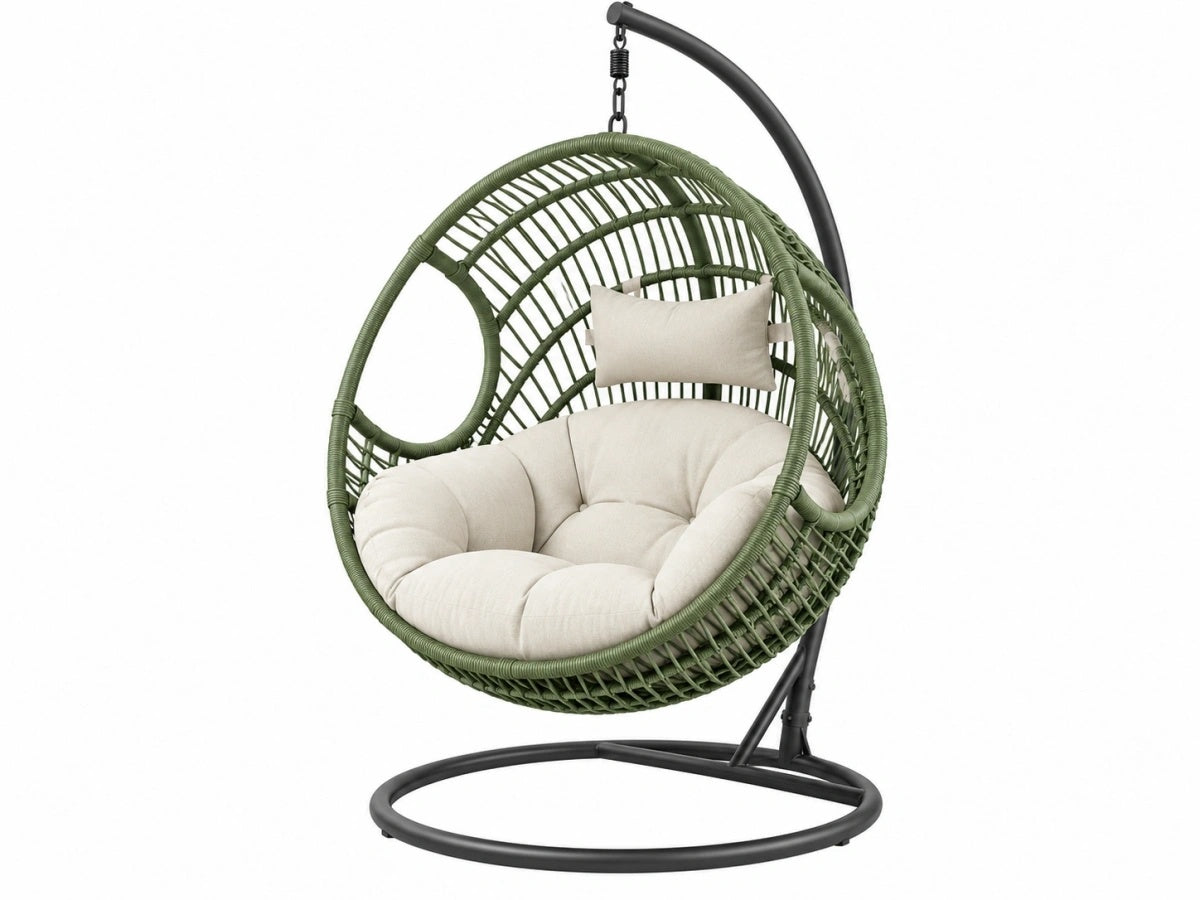 Sedia Amaca Sospesa da Esterno in Rattan - Verde/Crema - Design Moderno