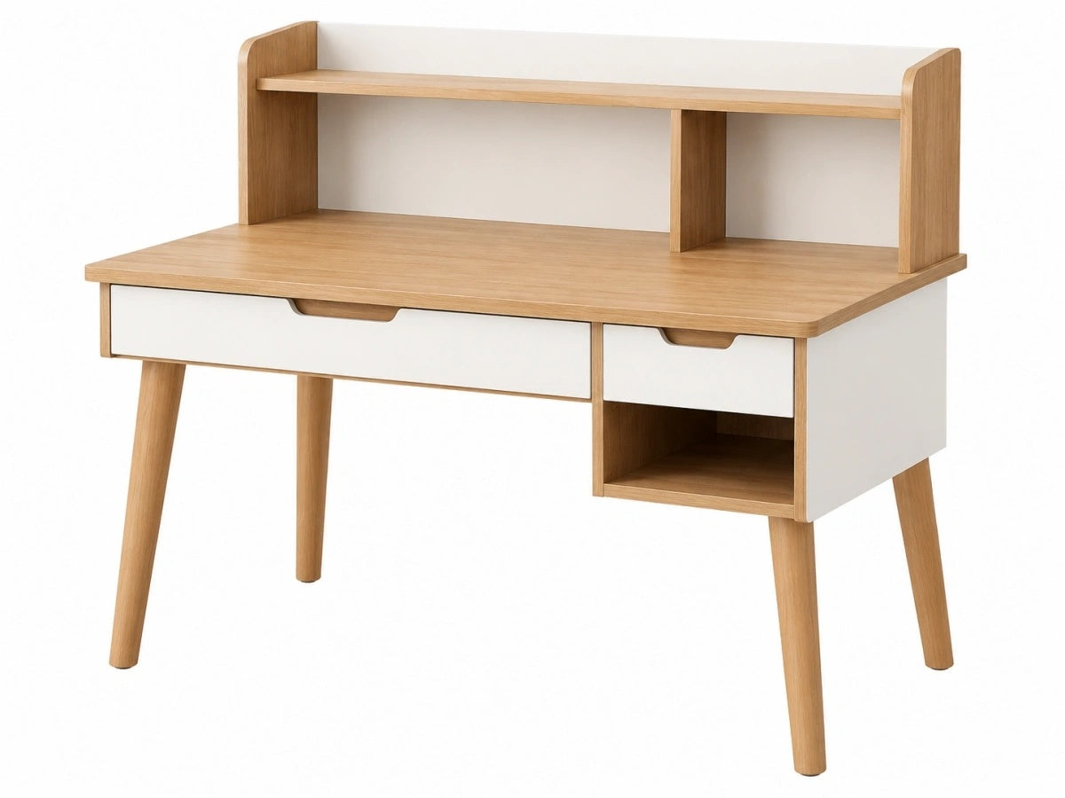 Scrivania in Legno - 2 Cassetti Mensola Bianco/Naturale Moderno