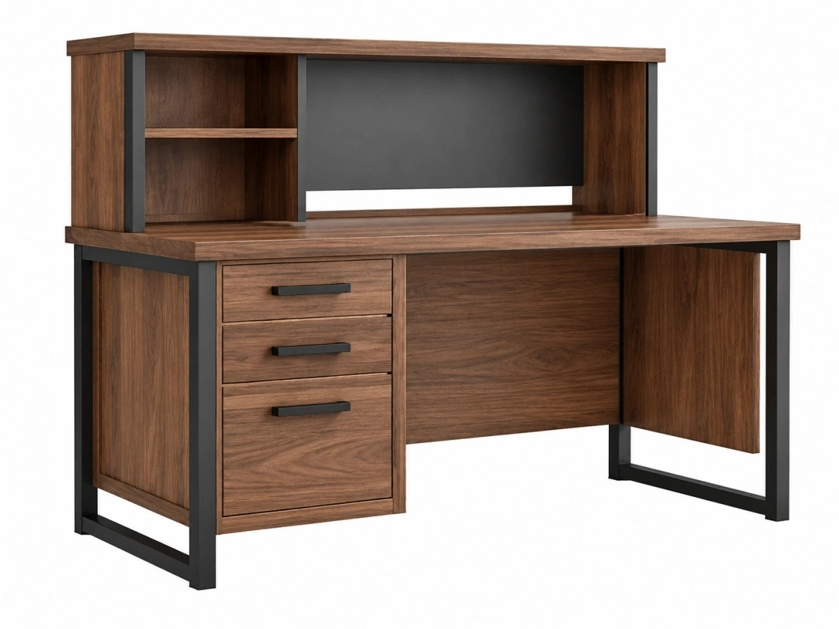 Scrivania con Libreria - 3 Cassetti - Legno/Metallo Moderno