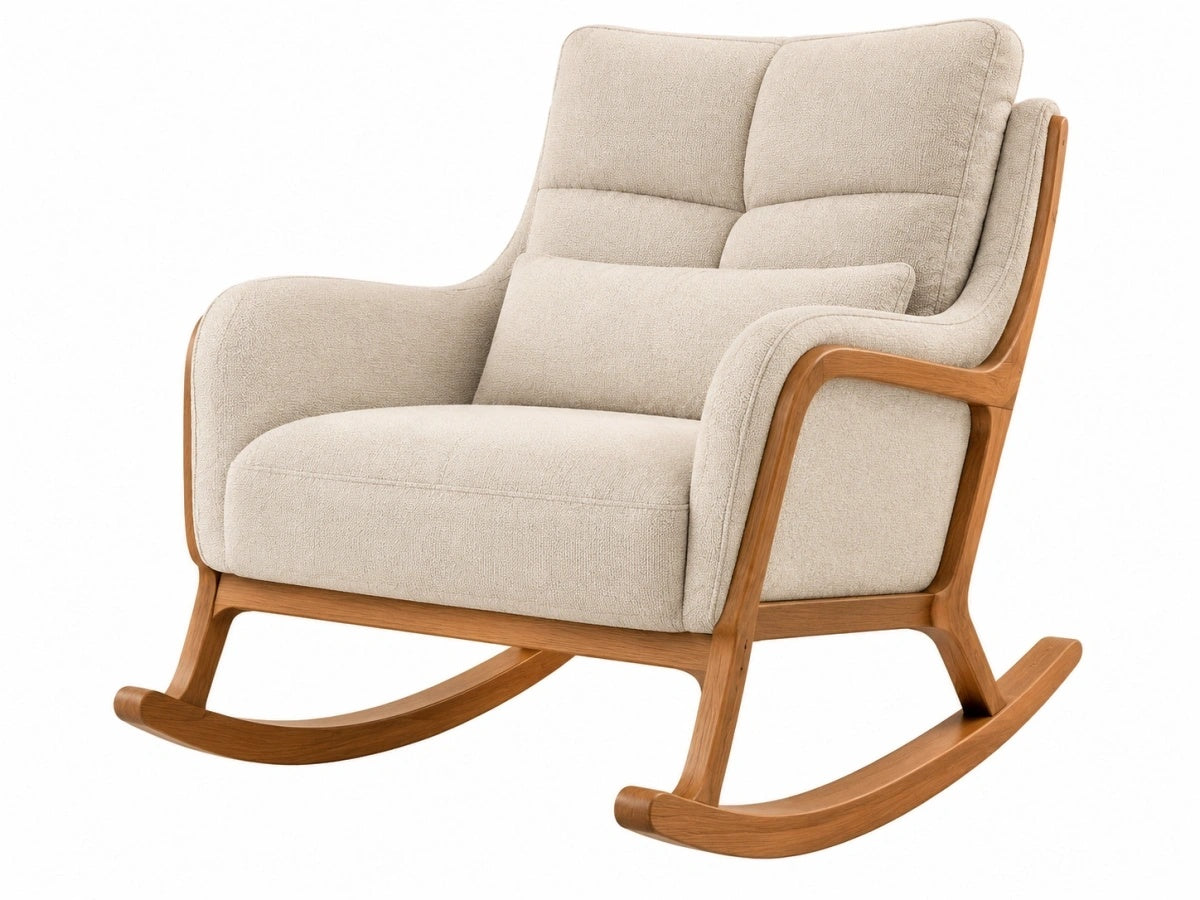 Sedia a Dondolo Imbottita - Tessuto Beige/Legno - Design Confortevole