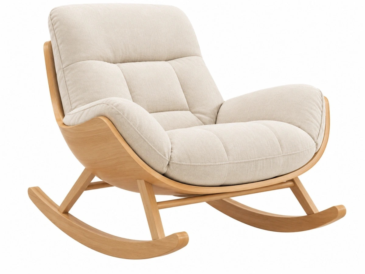 Sedia a Dondolo Imbottita - Legno/Tessuto Beige - Moderna