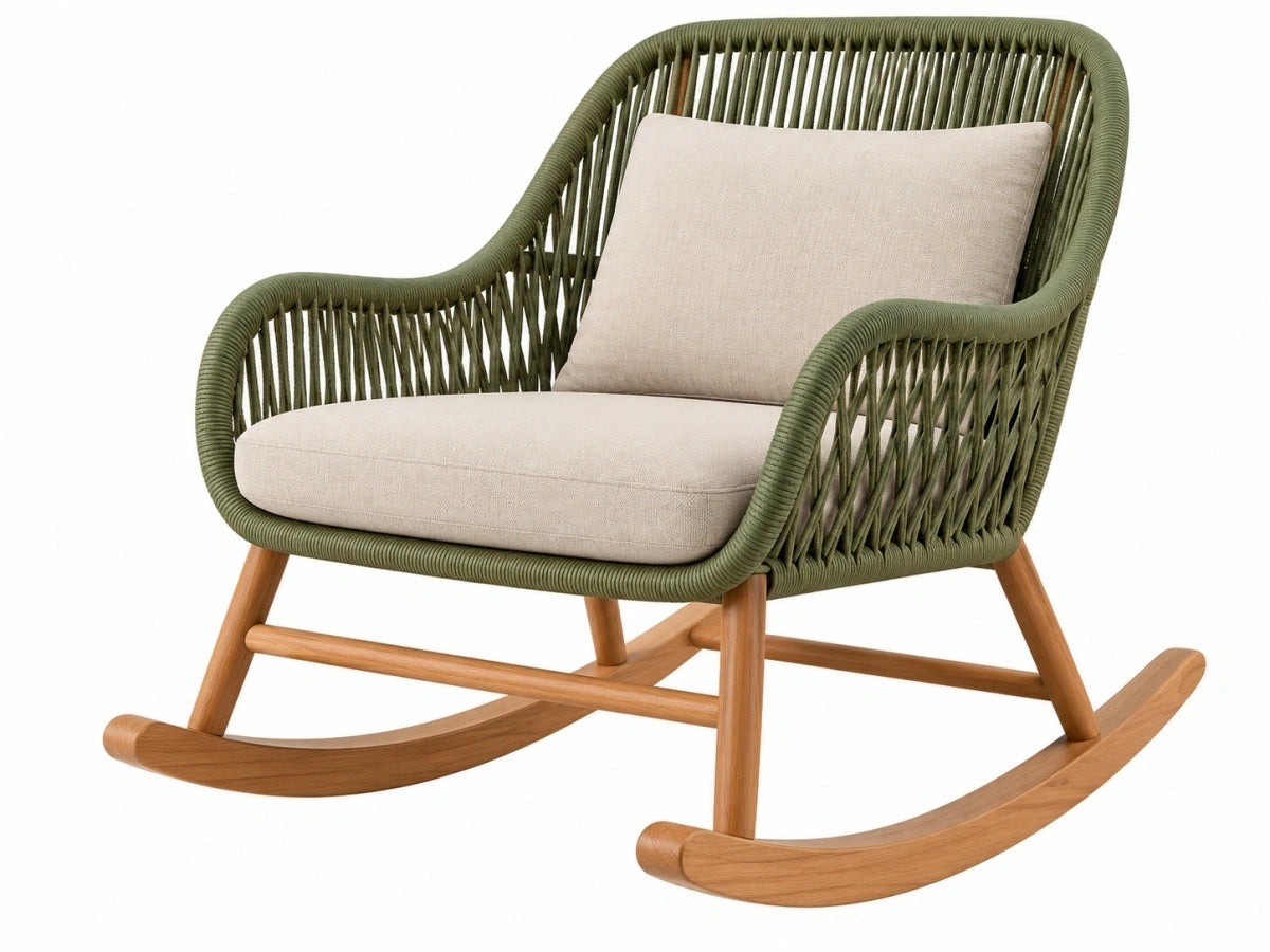 Sedia a dondolo intrecciata - 75cm Legno/Verde Funzionale