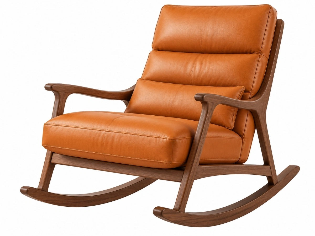 Sedia a Dondolo in Legno - Pelle - Stile Moderno